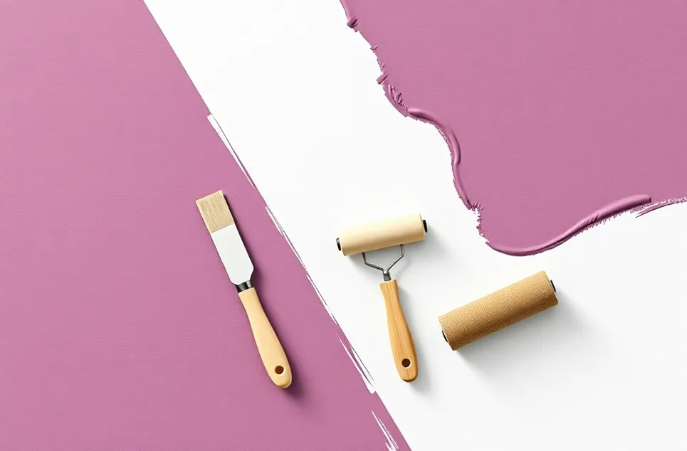 Outils de peinture disposés dans l'ordre des étapes du chantier