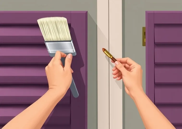 Mise en peinture au pinceau de volets et d'encadrements en bois